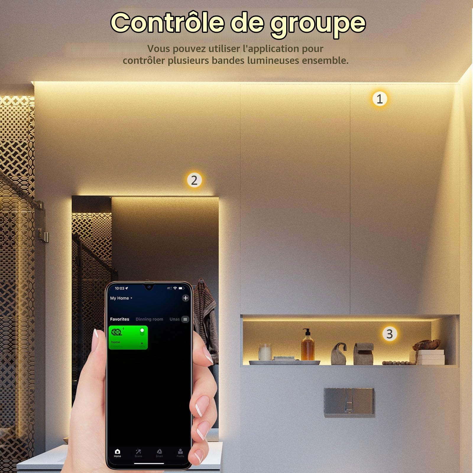 Ruban LED COB 3000K, 15M DC24V Bande LED Blanc Chaud avec Alimentation, 384LEDs/M, CRI 90+, Largeur 10mm, Bande Lumineuse COB Dimmable pour Chambre, Décoration de la Maison
