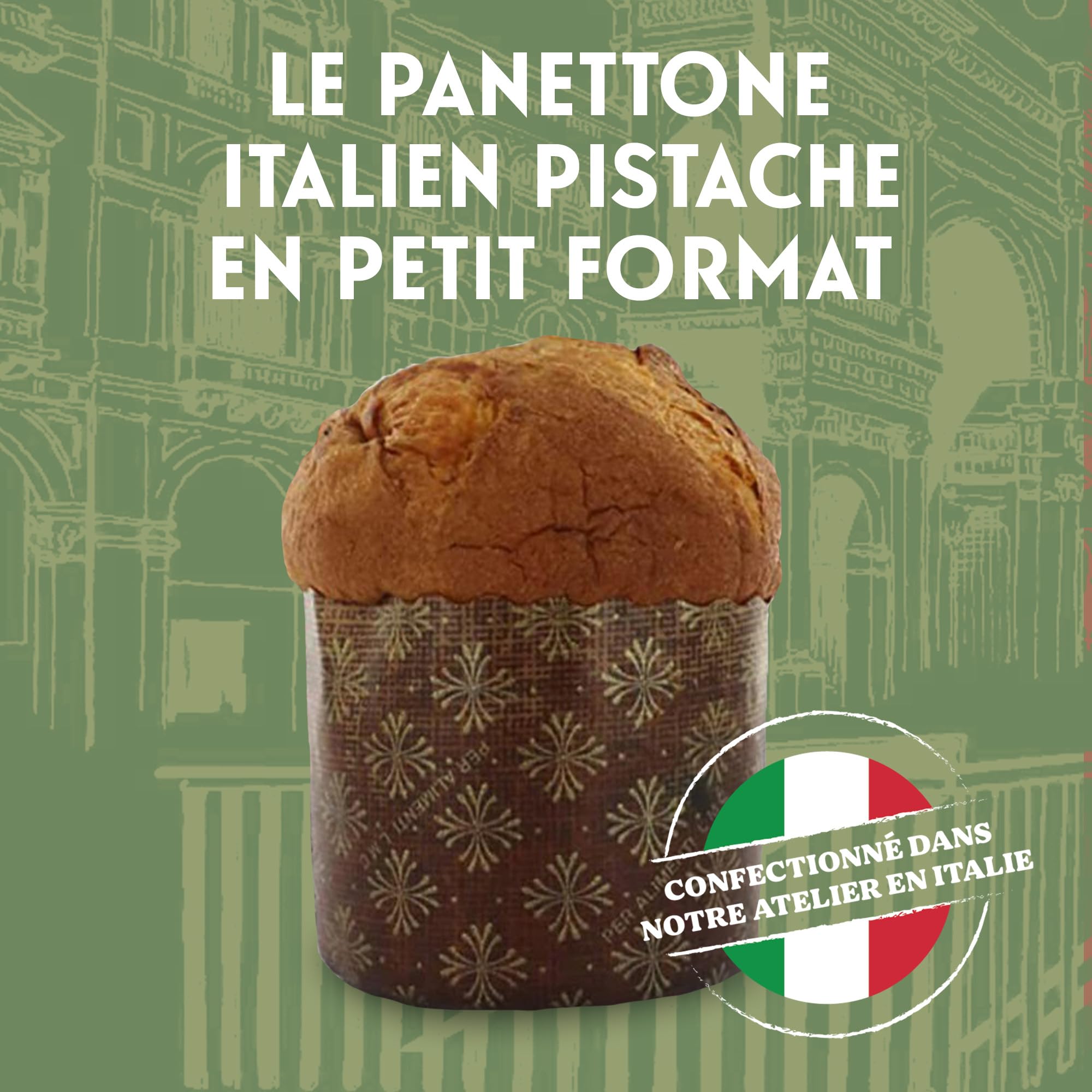 Vergani - Mini Panettone Pistache Mignon - Panettone italien traditionnel confectionné à Milan au délicieux goût de pistache - Gâteau de Noël typique en Italie - Idée cadeau Noël