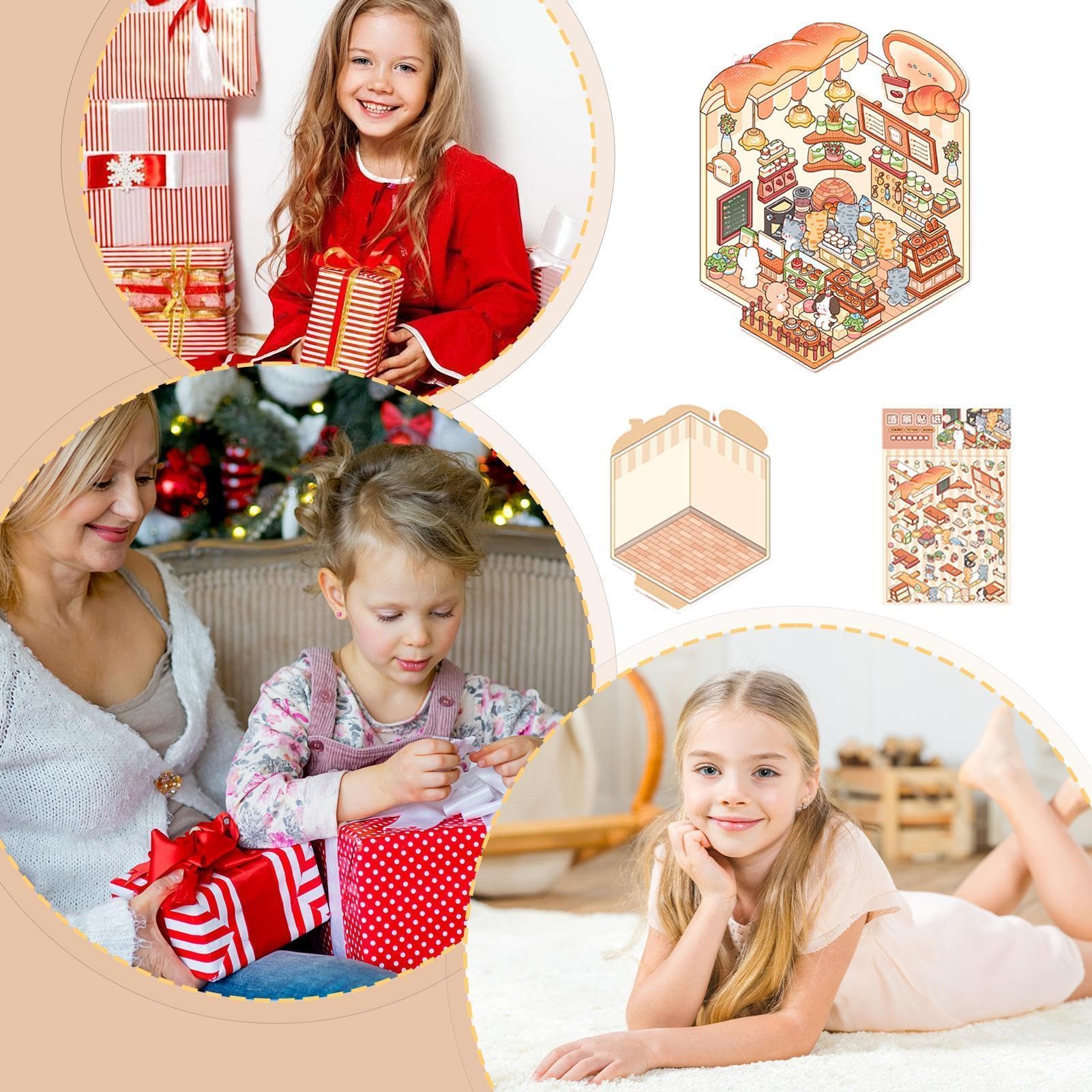 4 Stuks 3D DIY Huisstickers – Miniatuur Scène Stickers Voor Ontspanning, Creatief En Herbruikbaar – 18 X 14 Cm