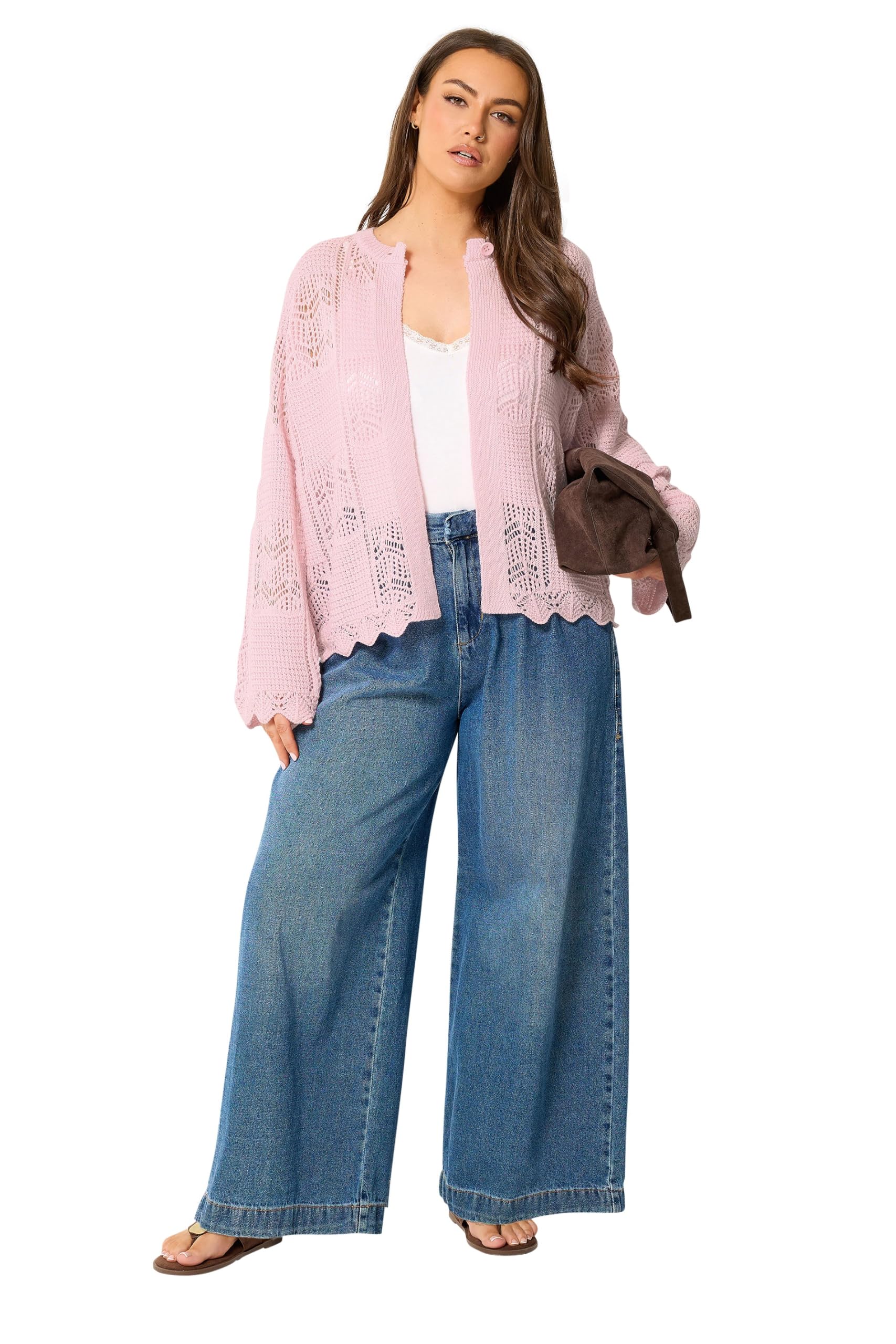 Yours Women's Baby Pink Crochet Knitted Cardigan In Size 22-24 Infant