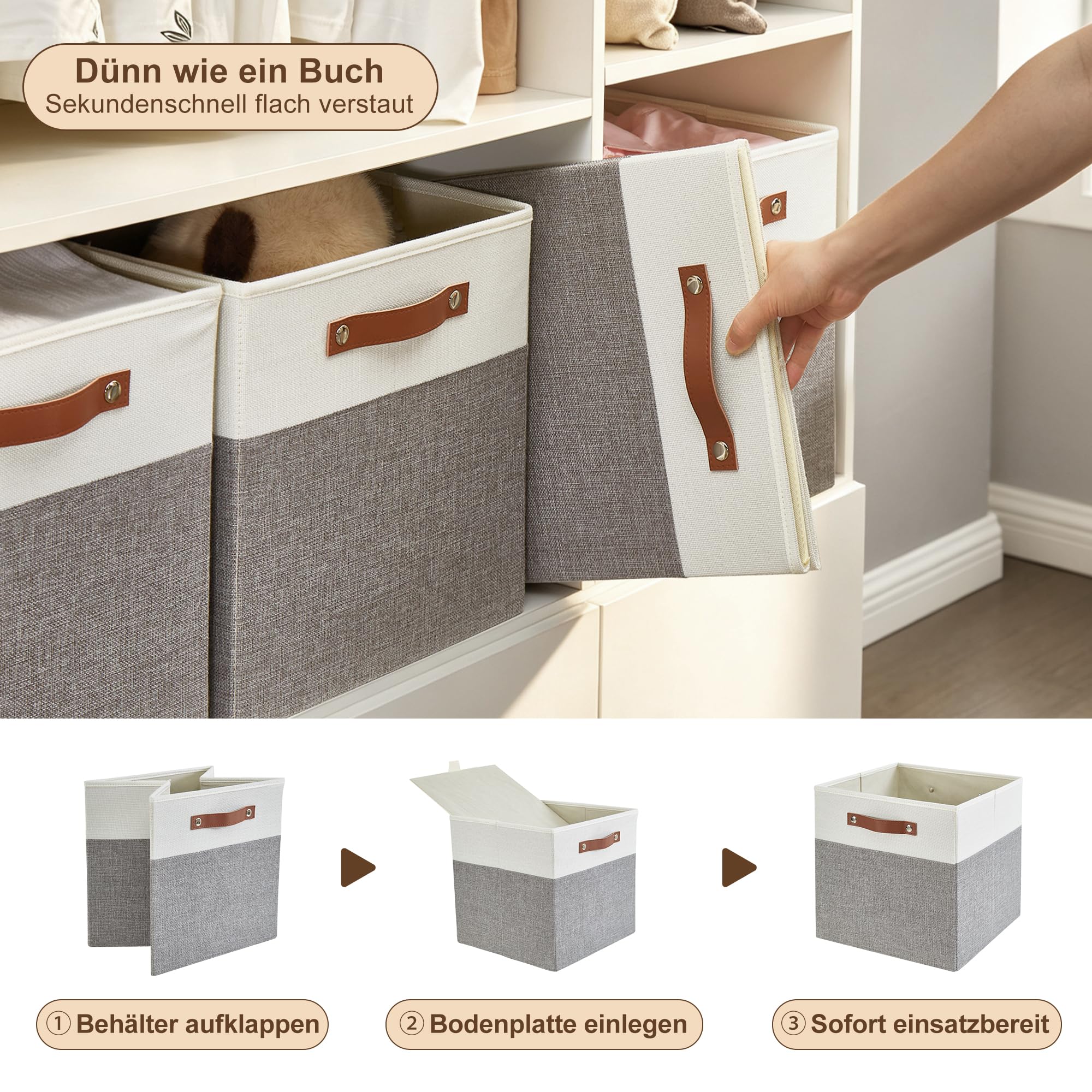 Bagnizer Faltbare Aufbewahrungsbox aus Stoff mit 2 PU-Griffe, 4er Set
