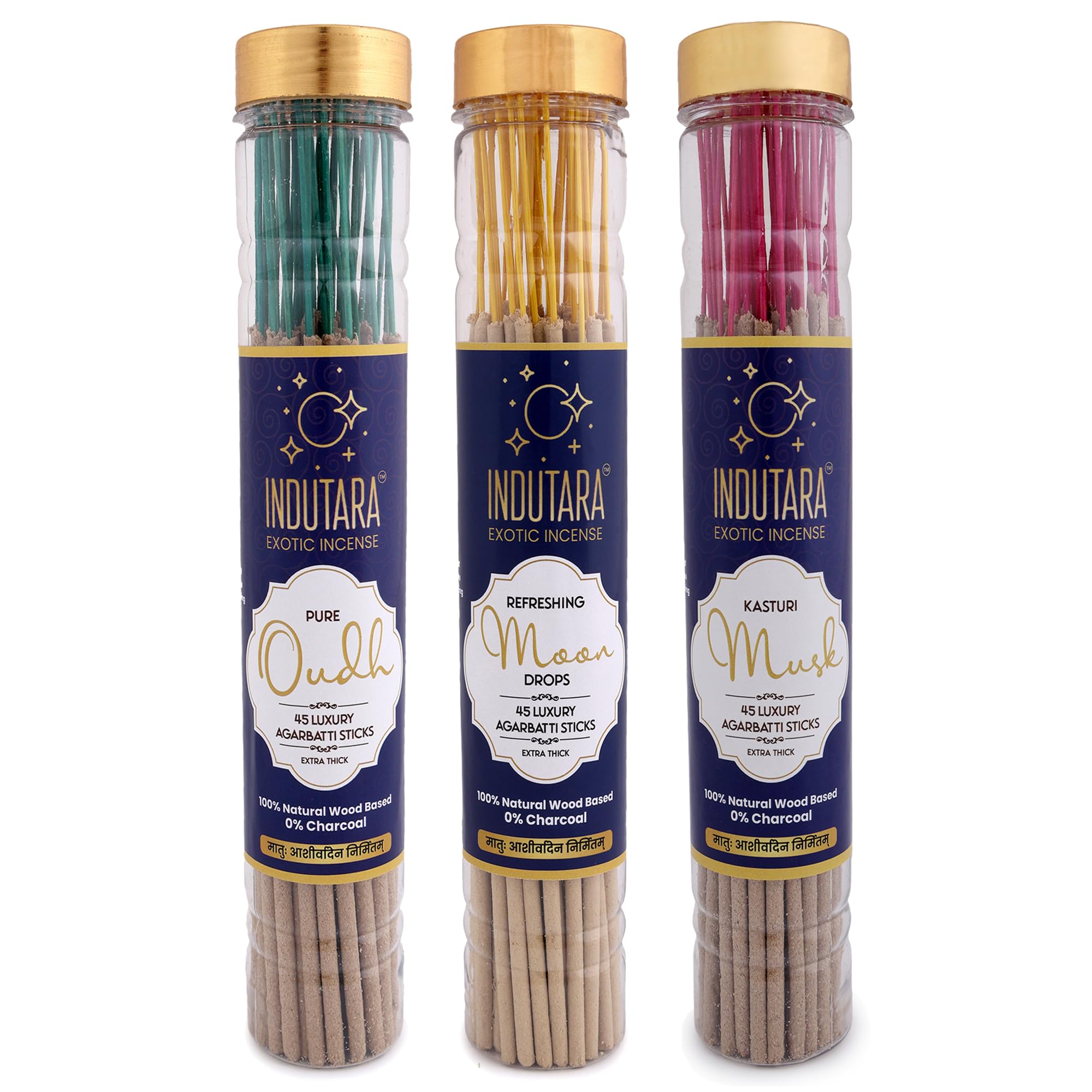 Indutara Incense – Divine Loban | Kasturi Musk | Pure Oudh - Incense Sticks | 3.5mm-5mm Thickness | Natural Wood Base | No Artificial Colors | 0% Charcoal | Soothing & Meditative Aroma - Pack of 3-image-3