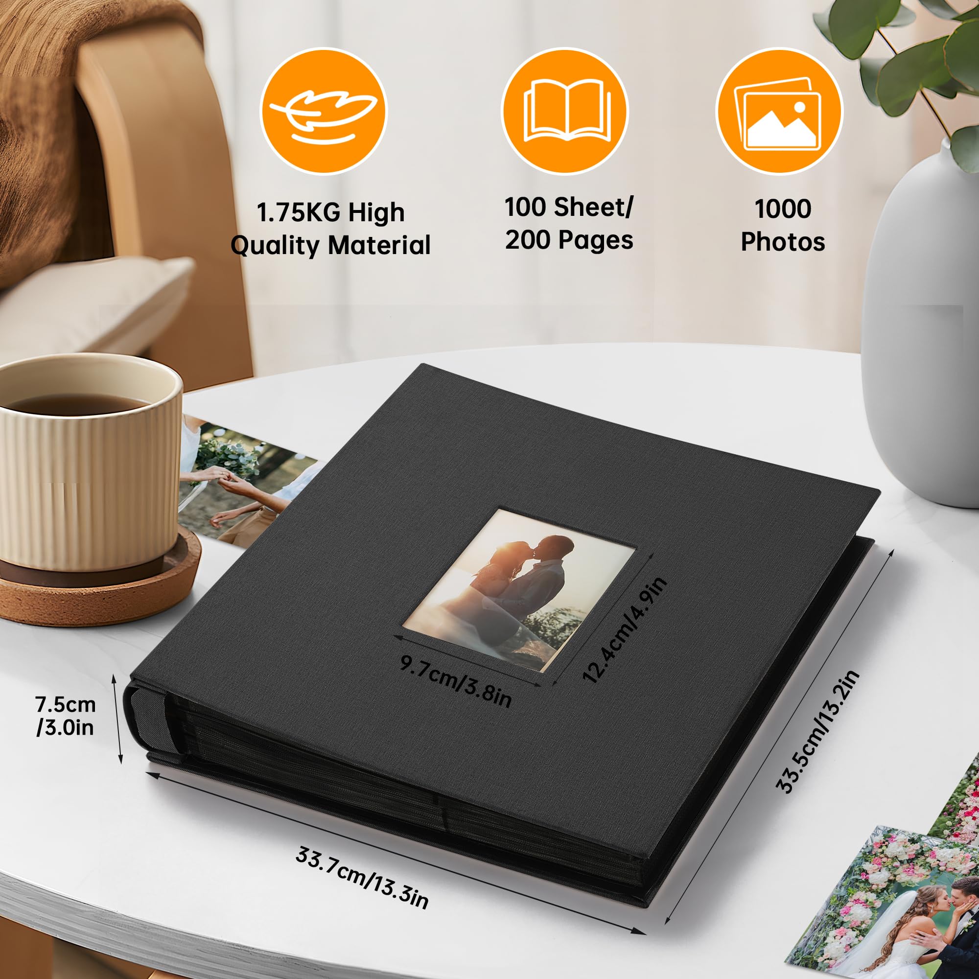 DazSpirit Photo Albums 6x4 Inch 1000 Pockets Slip In, Customizable Linen Cover Photo Album, Extra Large Capacity, Holds Landscape and Portrait 10x15cm Picture, Ideal for Wedding & Family Photo Books - Image 2