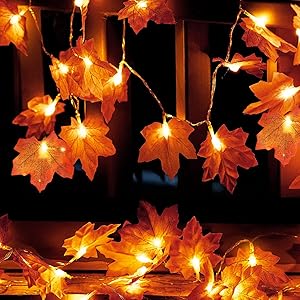 Foglie di Acero Luci Addobbi autunnali Lucine, 3M 20 LEDs Autunno Foglia d’acero Ghirlanda Luci Halloween, 3AA Batteria Alimentato Ghirlande, Natalizie Decorazioni