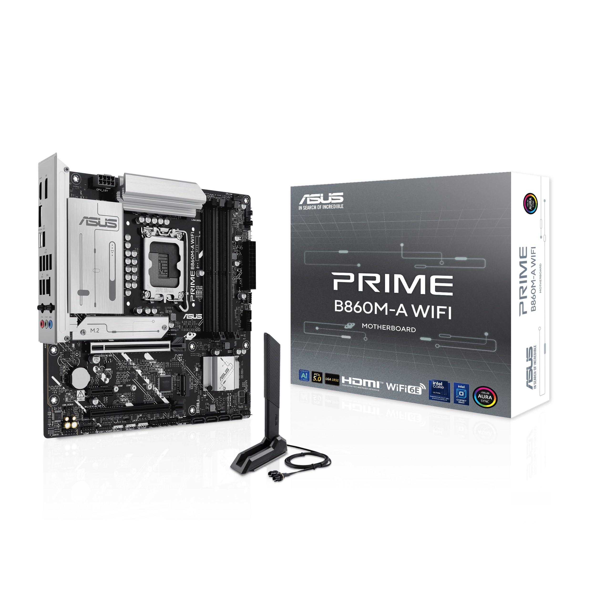 ASUS Prime B860M-A WiFi, Placa Base Intel mATX, 7+1+1+1 80A etapas de alimentación DrMOS, DDR5, PCIe 5.0, 2 Ranuras M.2, Wi-Fi 6E, Realtek 2.5Gb Ethernet, Doble DisplayPort, HDMI, USB Tipo-C