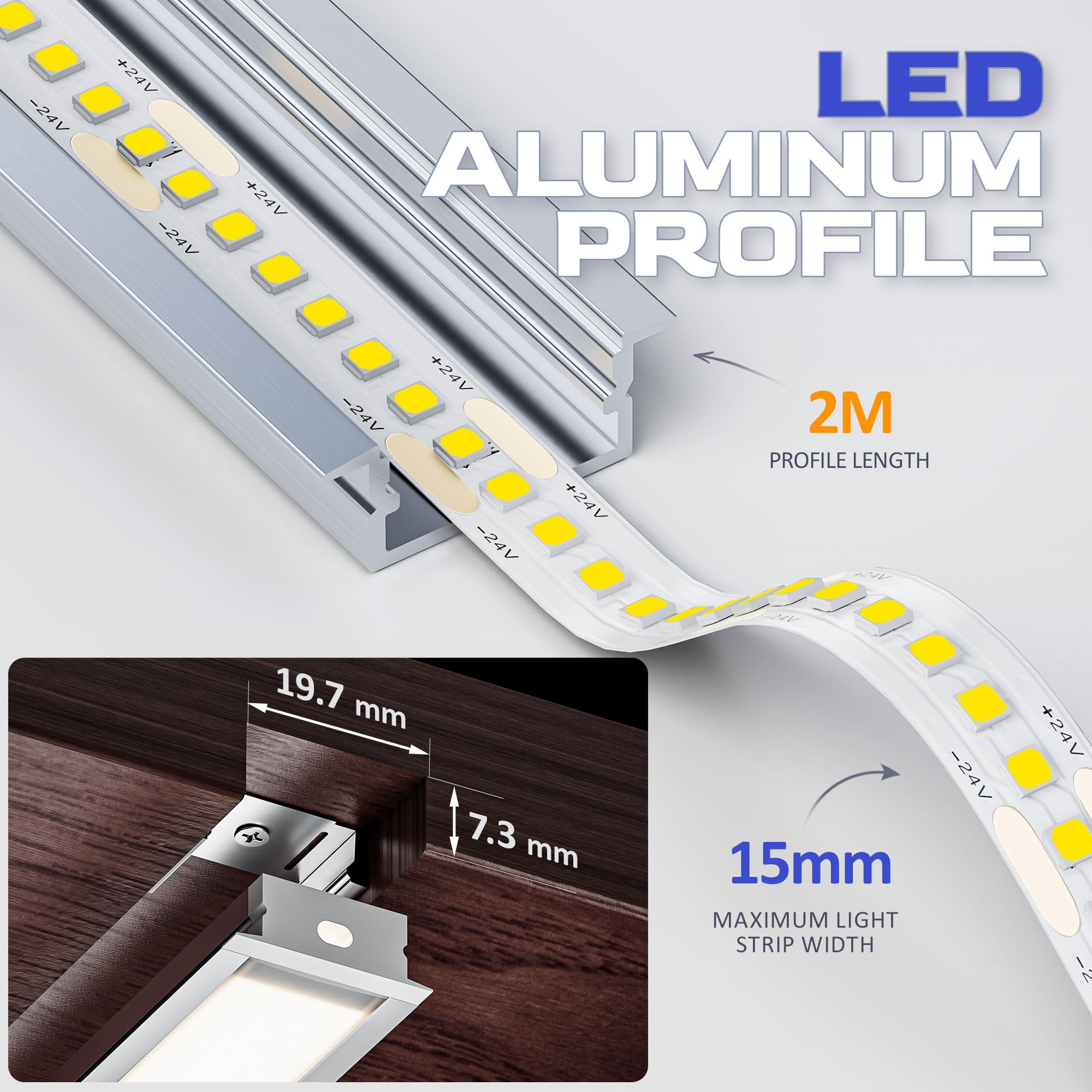 ClarivantiLED 2m×5 Profilé LED Encastrable 2m Aluminium Pour Ruban LED Goulotte Diffuseur Rail Plafond Couvercle Transparent, Profilé Transparent Pour Bande LED Plinthe
