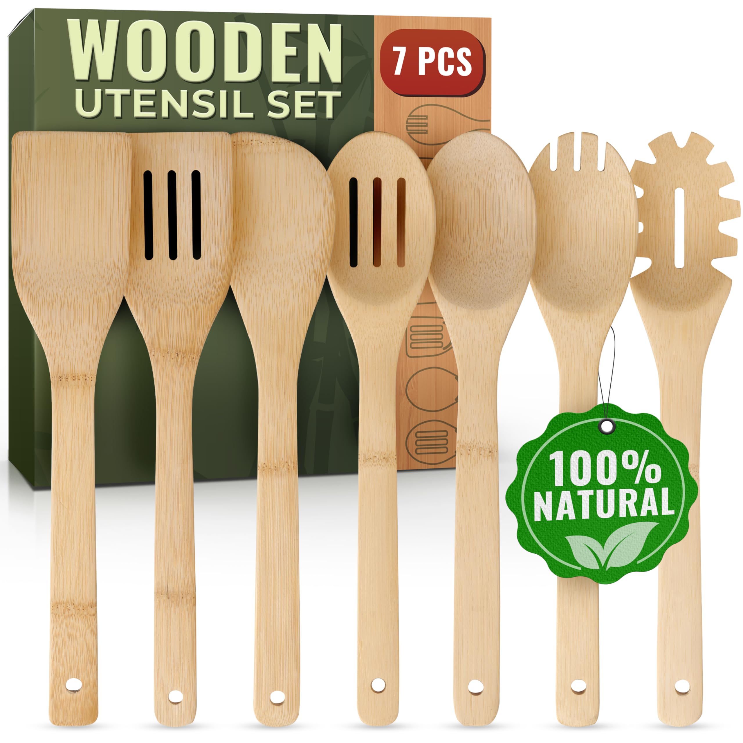 Bamboo Wooden Cooking Utensils – 7 PCs