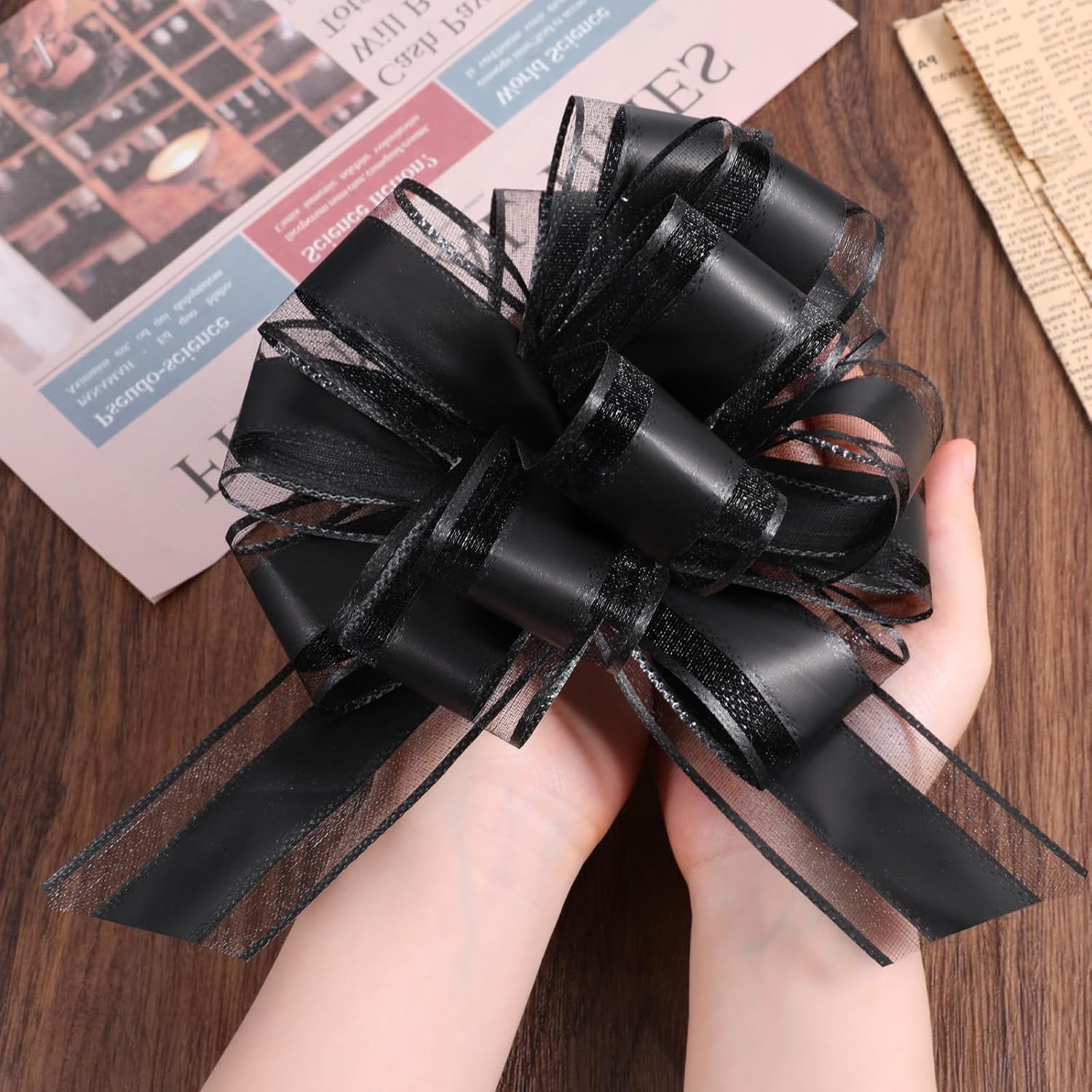 6 PCS Pull Bows for Gift Wrapping 6 Inch Large Gift Bow Black Wedding Ribbon Bow for Christmas Wedding Baskets Valentine's Day Gifts Decoration - Image 6