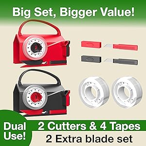 Wraprocut (2-Pack) Wrapping Paper Cutter & Tape Dispenser Dual Use with 4 Tapes2 Replace Blades Kit for Christmas Gift Wrap Cutter Tool Paper Roll Holder Tube Sliding Slicing for Birthday Holiday.