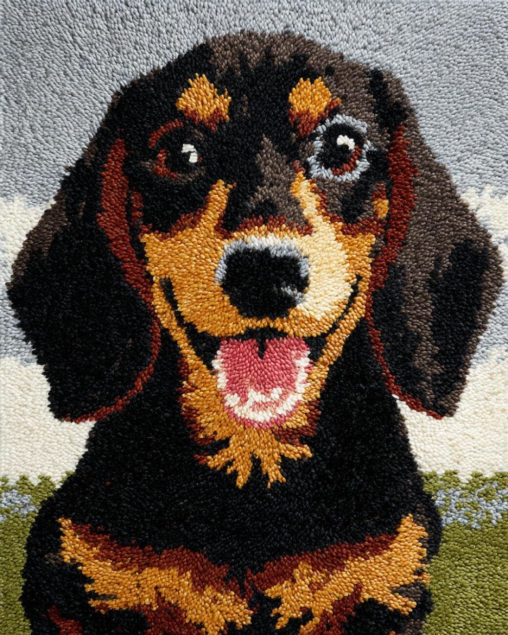 AMBATTERY Knüpfteppich Set Vorgedruckt Cartoon-Dackel 80x160cm