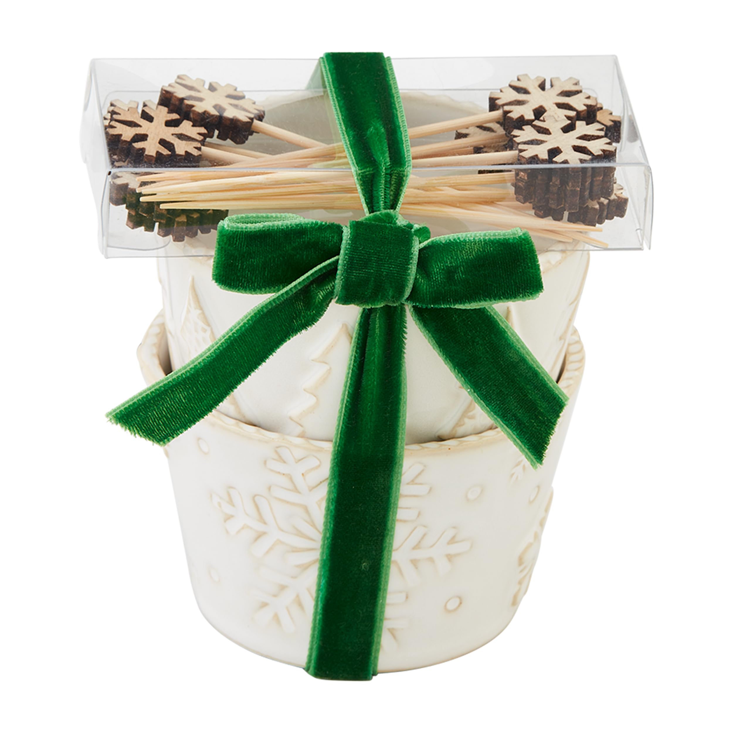 Mud Pie White Christmas Tidbit Set, Santa, bowl 2" x 3" dia | toothpick 2 1/2"