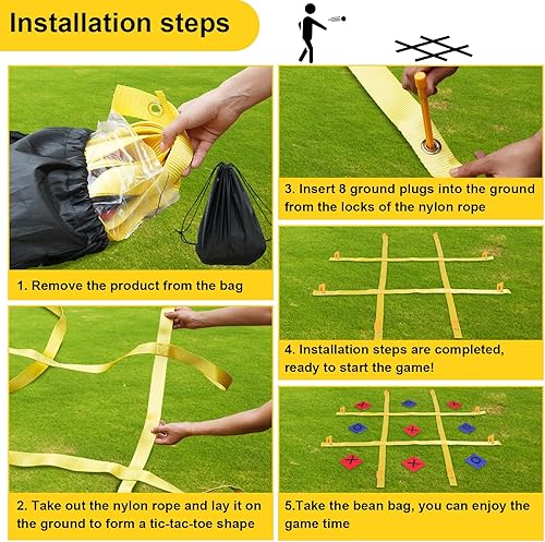 Miniatura 5 de Juego de correa para dedos de Tic Tac Toe para exteriores, 4 pies x 4 pies, portátil, juego de lanzamiento de bolsas de frijoles para exteriores