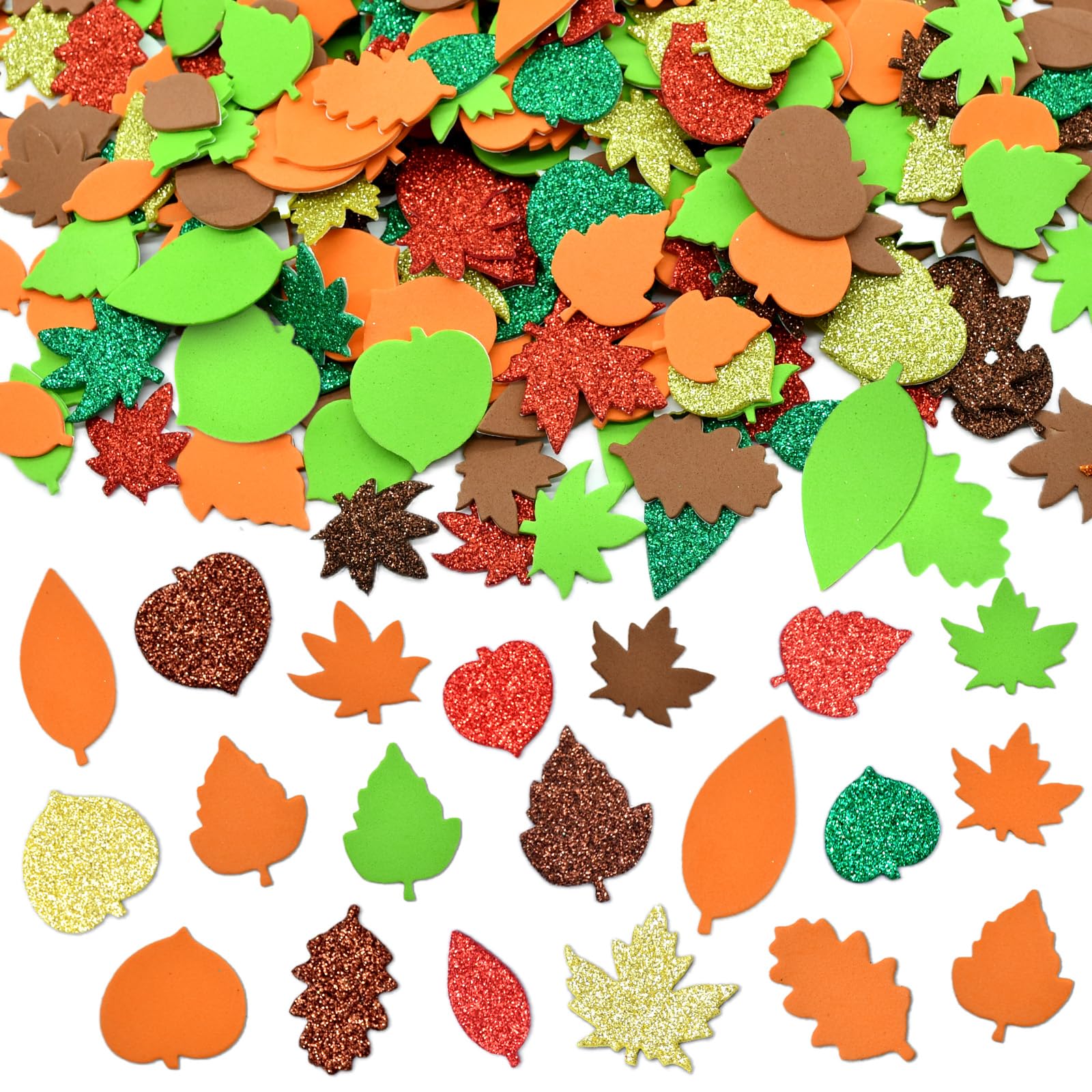 500 Pieces Fall Glitter Foam Stickers – Assorted Leaf, Acorn, Pumpkin, Maple, and Autumn Shape Self-Adhesive Foam Stickers for Crafts, DIY Projects