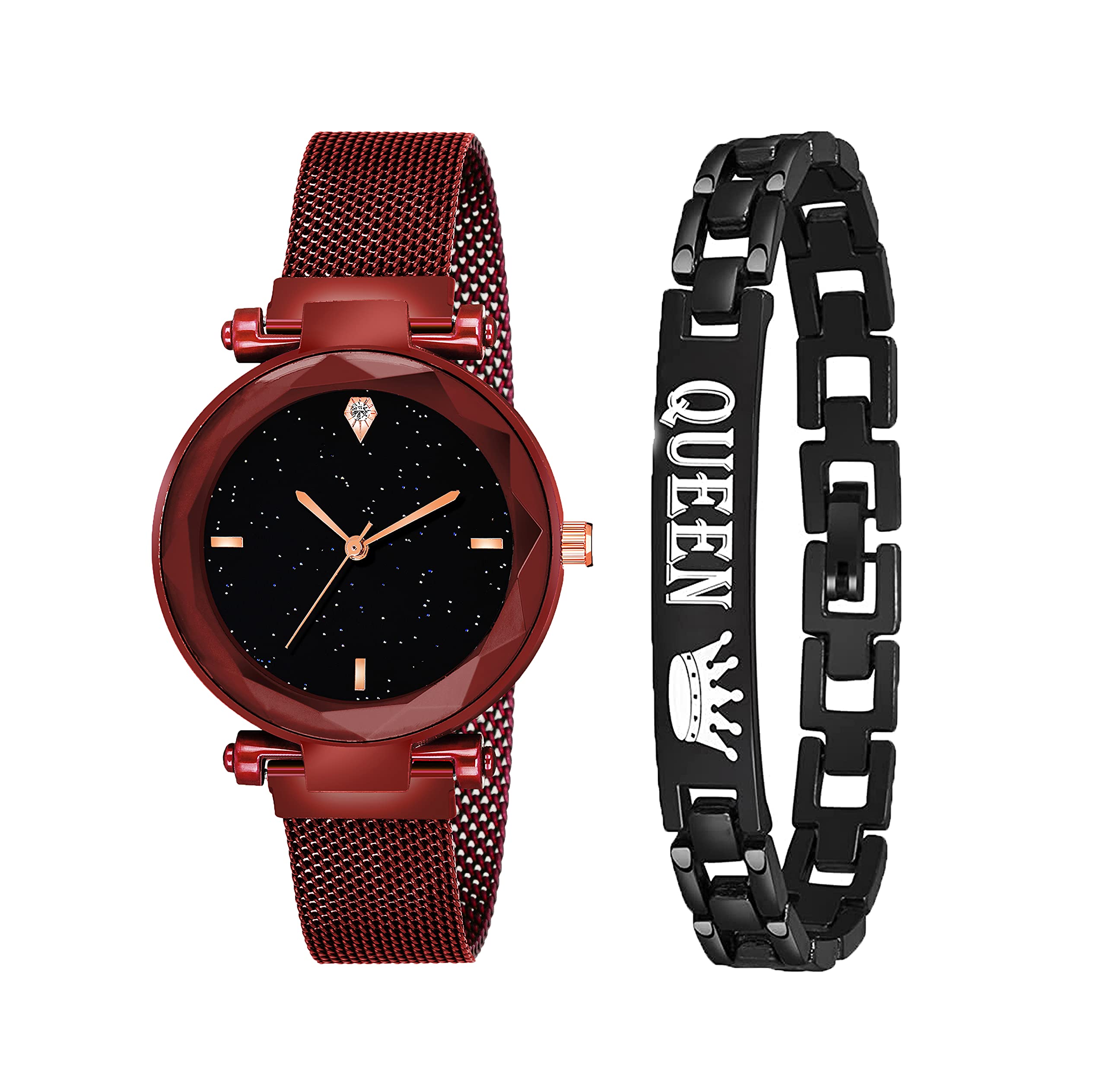 niyati NxBlack 4 Figar Dial Red Maganet Strap with Black Queen Bracelet for Girl & Women