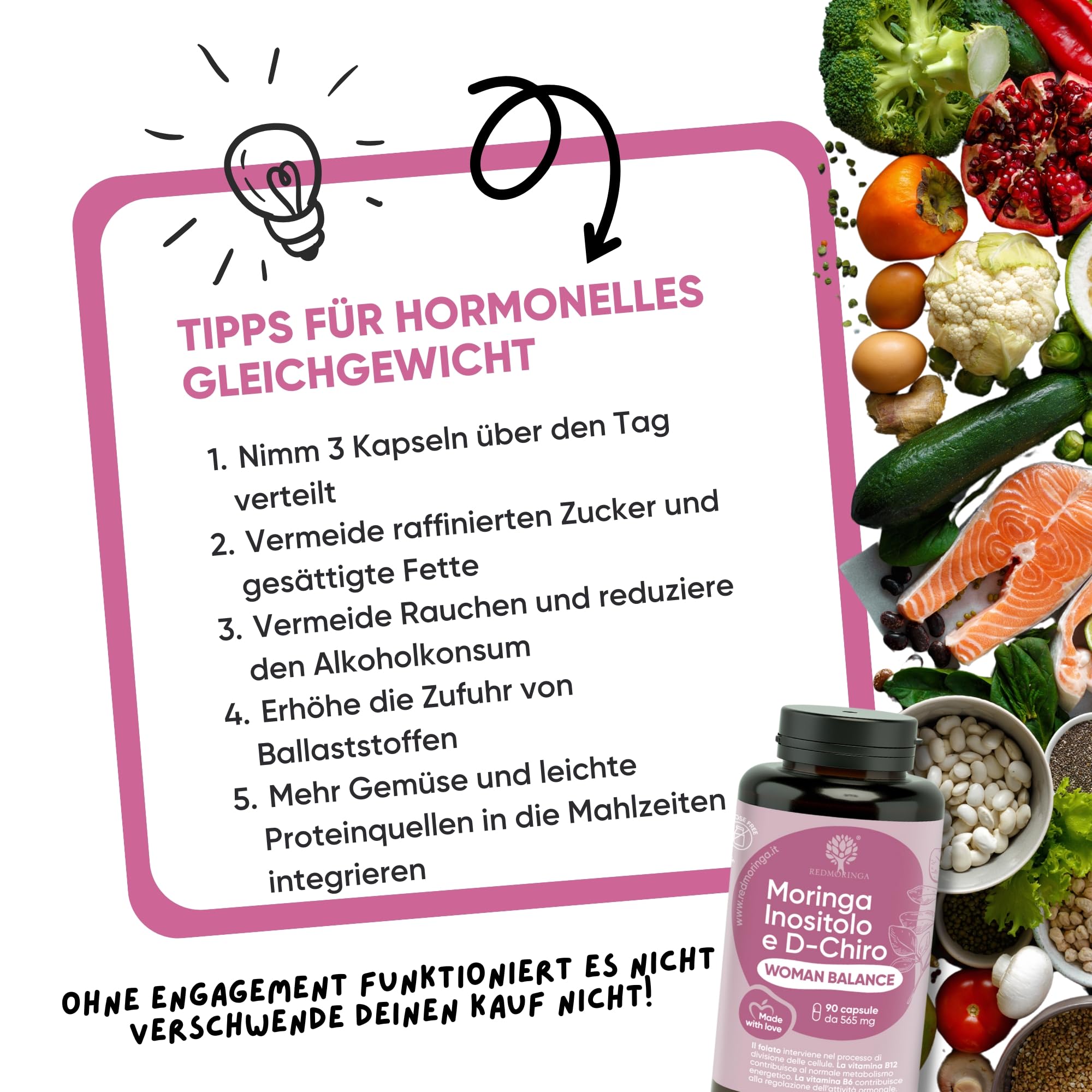 Women Balance PCOS Formula mit Myo Inositol & Bio Moringa Vitamin B Komplex mit B12 & B6 & Folsäure - Unterstützt Hormonhaushalt & Menstruationszyklus - 270 Kapseln