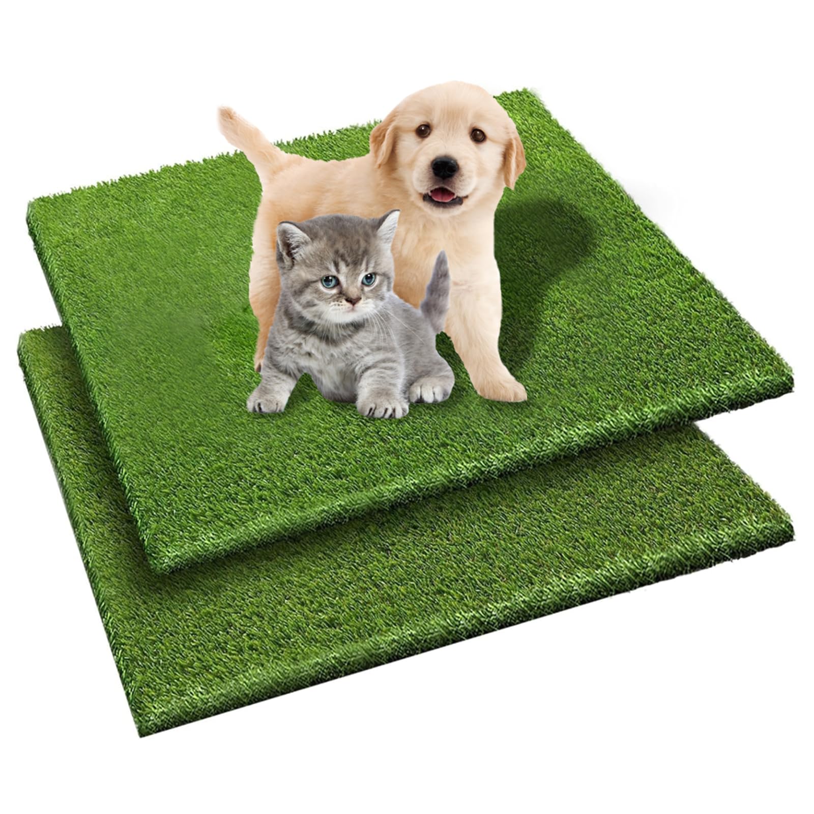 Dog Grass Pee Pads 20"x30" 2 Pack, Reusable Artificial Grass Turf Rug for Puppies & Cats. Washable mat with Drainage Holes for Easy Cleaning.