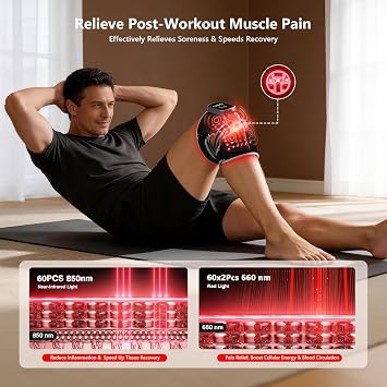 3-in-1 Red Light Therapy Knee Brace, 240 LEDs 660nm & 850nm Infrared Light Therapy, Cordless Heated Knee Massager with 4-Zone Vibration, 5000mAh Rechargeable Knee Wrap for Seniors & Athletes