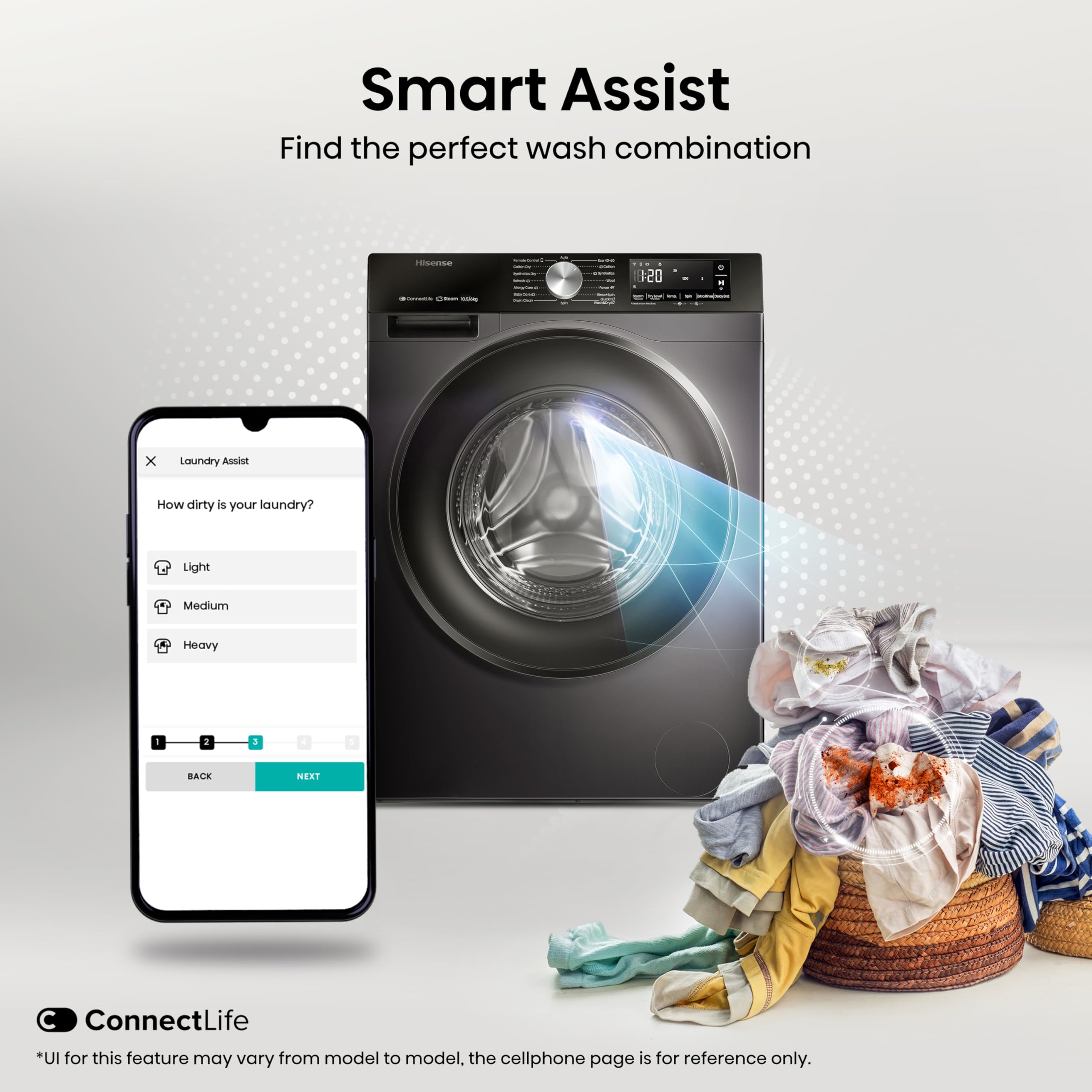 Hisense 3S Series WD3S1043BB3 Wifi Connected 10.5Kg and 6Kg Washer Dryer with 1400 rpm - Black - A-D Rated — view 6