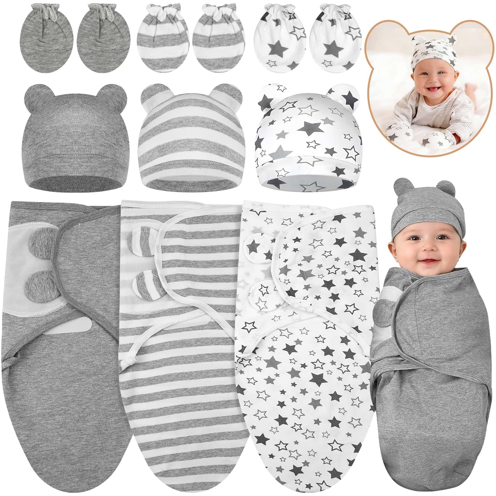 Photo 1 of ***MISSING PARTS***
Flasoo 3 Pack Preemie Swaddle with Hat & Mittens Set, Adjustable Cotton Swaddle for Preemie Baby, Preemies Swaddles 4-7 Lbs for Baby Boy Girl, Baby Sleep Sack for Newborn Essentials (Classic Style)