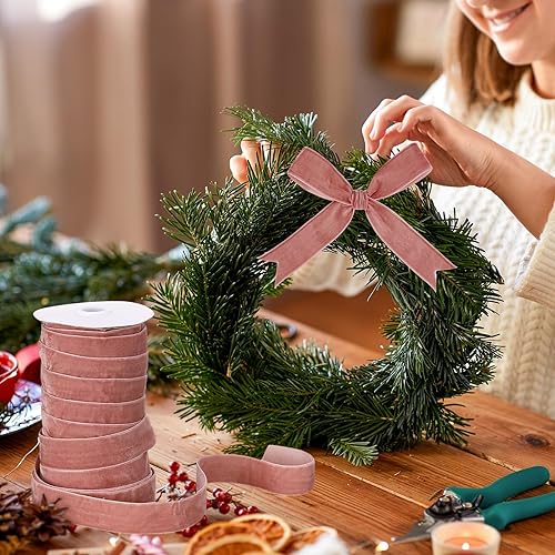 Miniatura 362 de Chuangdi 3/8 pulgadas, 60 yardas, cinta de terciopelo azul verde azulado de Navidad, cintas anchas de terciopelo vintage para adornos de árbol