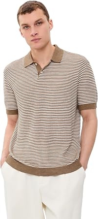 Theory Mens Striped Polo in Pacific Linen