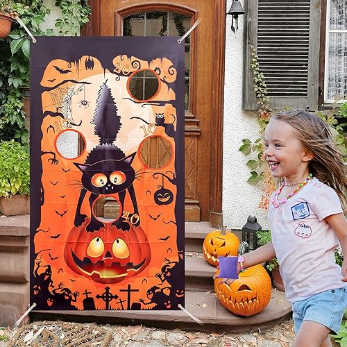 Juegos de calabaza para Halloween con 3 bolsas de frijoles para Halloween, juegos de lanzar, decoración de fiestas, juguetes para interiores y