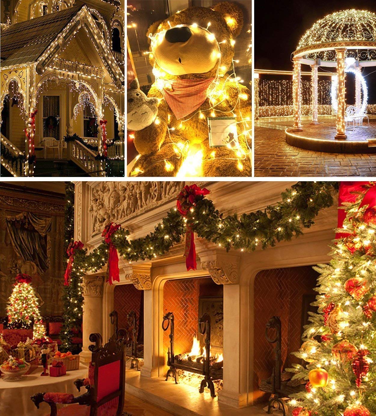 Quntis Luces Navidad Exterior 100M 1000LEDs, Blanco Cálido Luces Arbol Navidad Interior con 8 Modos Impermeable IP44 y Función Memoria, Cadena Luz Decoración para Fiestas Jardín Balcón Boda
