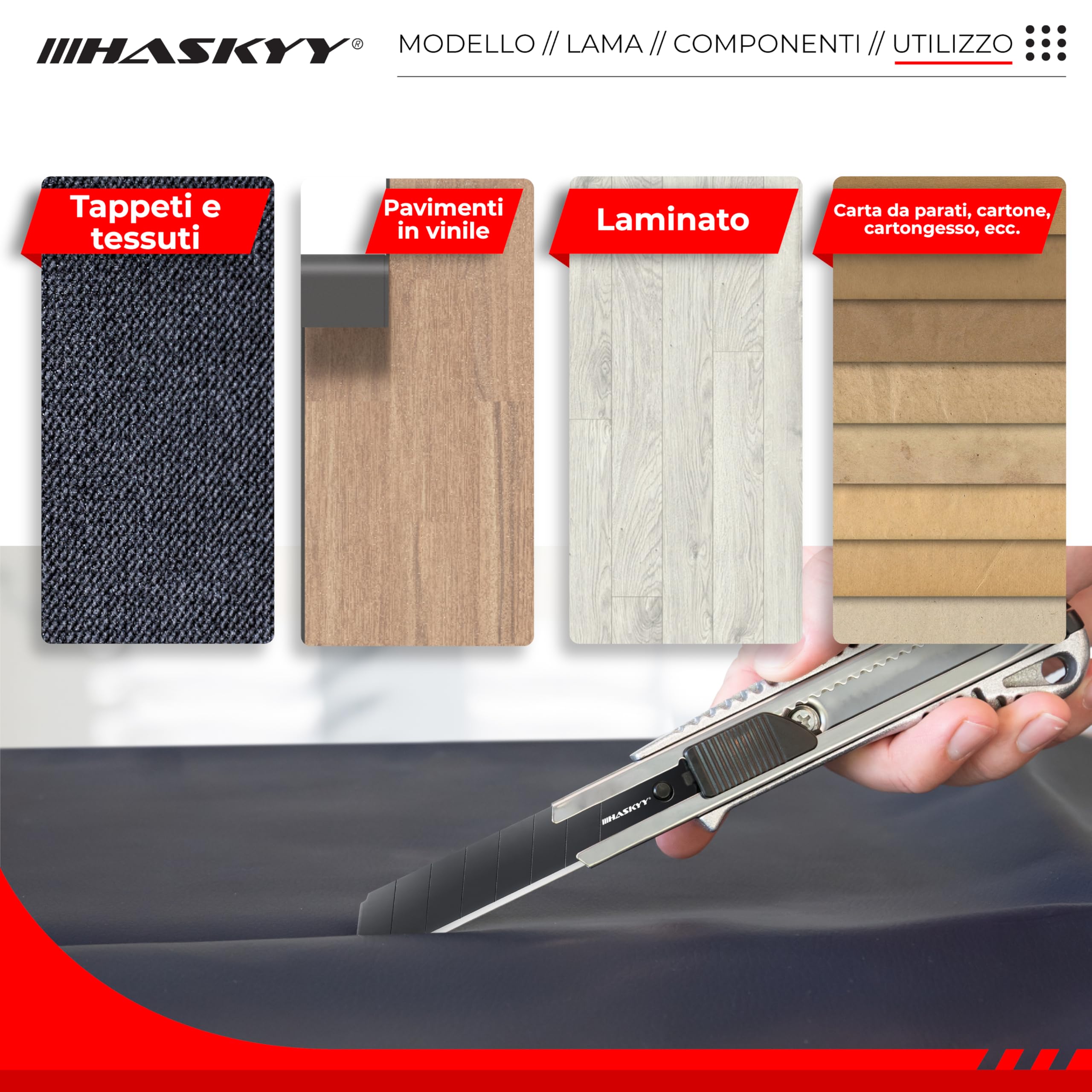 HASKYY Set 2 Taglierini Professionali 18mm + 5 Lame SK5 Premium - Cutter Sicurezza con Auto-Lock