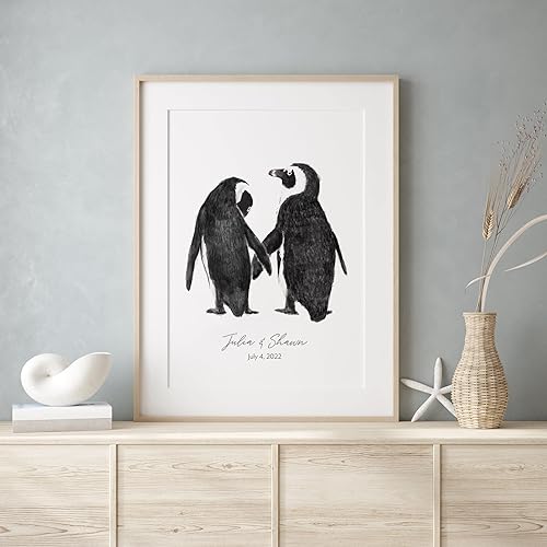 Triple Studio Regalo de boda personalizado, arte de pared de pingüino para pareja amorosa, decoración de pared de aniversario de boda, para esposa,