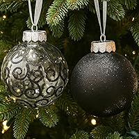 Vista 2 de SLEETLY Adornos Negros Grandes para Árbol de Navidad de Granja, Decoraciones Navideñas de Vacaciones para Navidad - Bolas de Nieve y Copos de Nieve