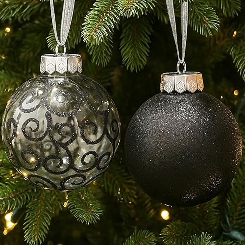 Miniatura 2 de Sleetly Adornos grandes y negros para árbol de Navidad, decoraciones de Navidad, bolas de 4.72 pulgadas de plástico inastillable de nieve con