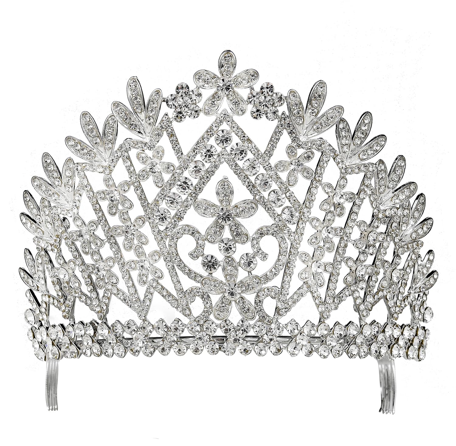 Janefashions Daisy Clear Austrian Crystal Rhinestone Tiara Crown With Hair Combs Wedding Bridal Prom Birthday Party Beauty Contest Pageant T1861