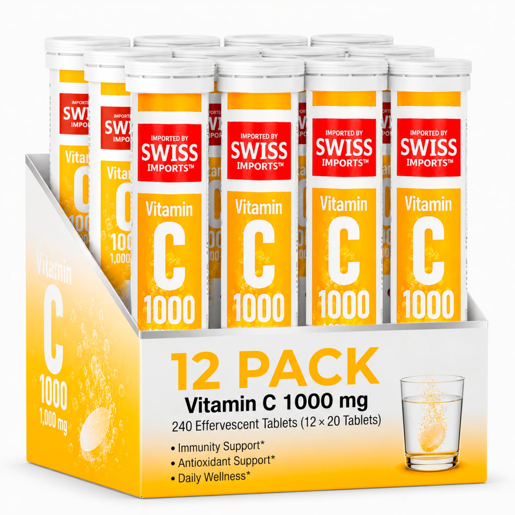 Effervescent Vitamin C 1000mg Dietary Supplement, 12-Pack, 240 Tablets Orange 20 Count (Pack of 12)