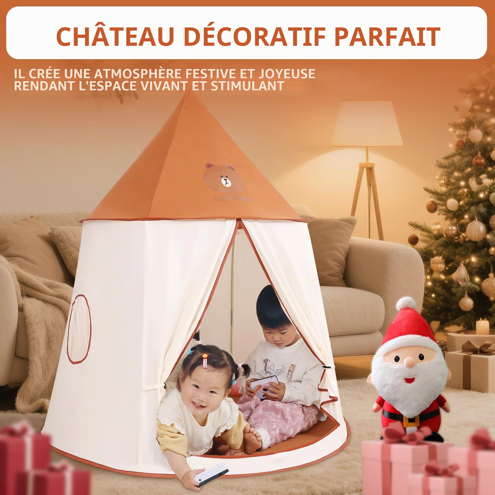 Tente de jeu, pour enfant, tente de jeu, pour enfant, tente de château, portable, pop-up, style indien, maison de jardin, maison de jeu, pour chambre d'enfant, cadeau d'anniversaire, de Noël (ours