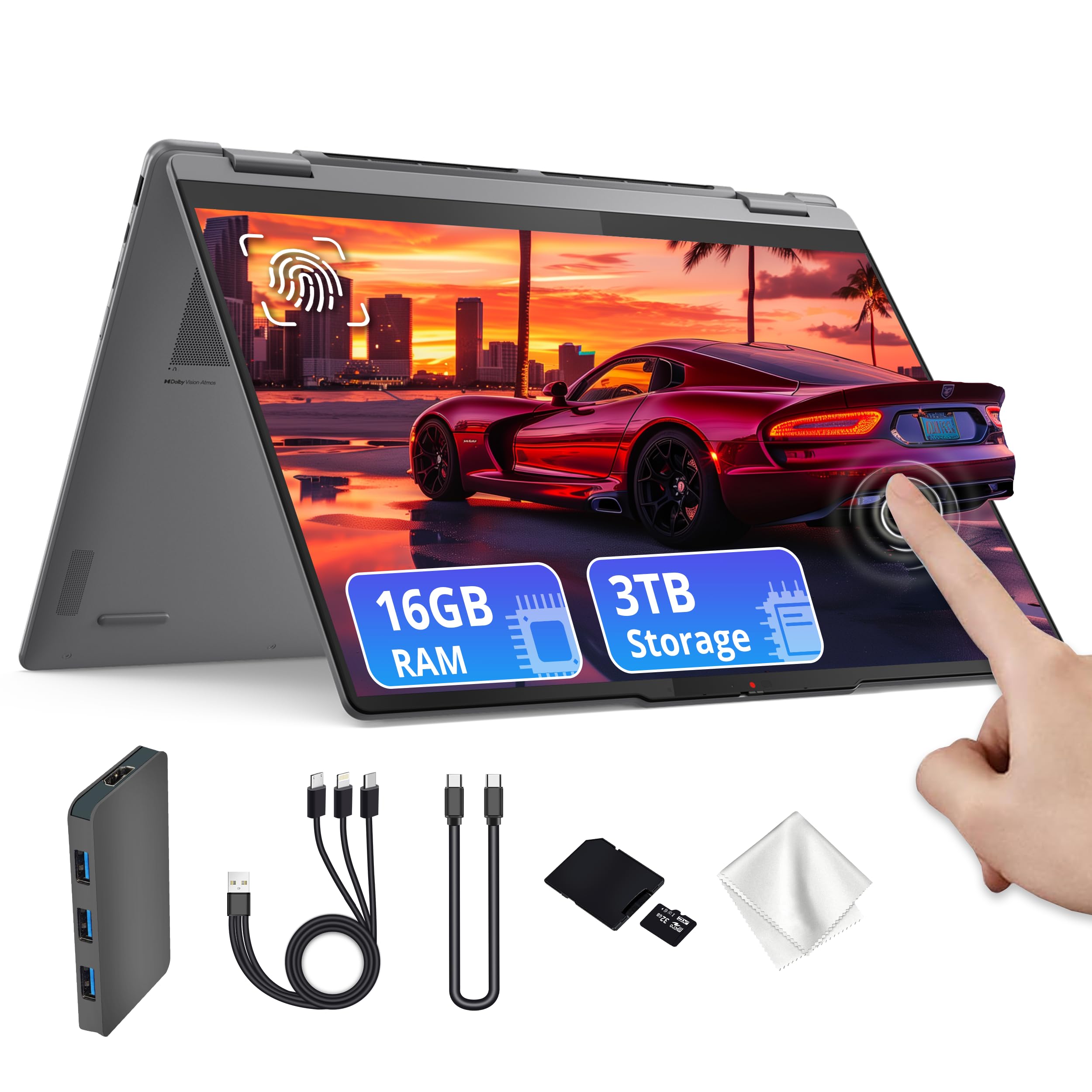 - Yoga 7i 2-in-1 16" 2K Touchscreen Laptop, Intel Ultra 5 226V, 16GB LPDDR5X, 3TB Storage(2TB SSD & 1TB Docking Station), Intel Arc Graphics, Backlit Keyboard, Fingerprint, Win 11, Gray