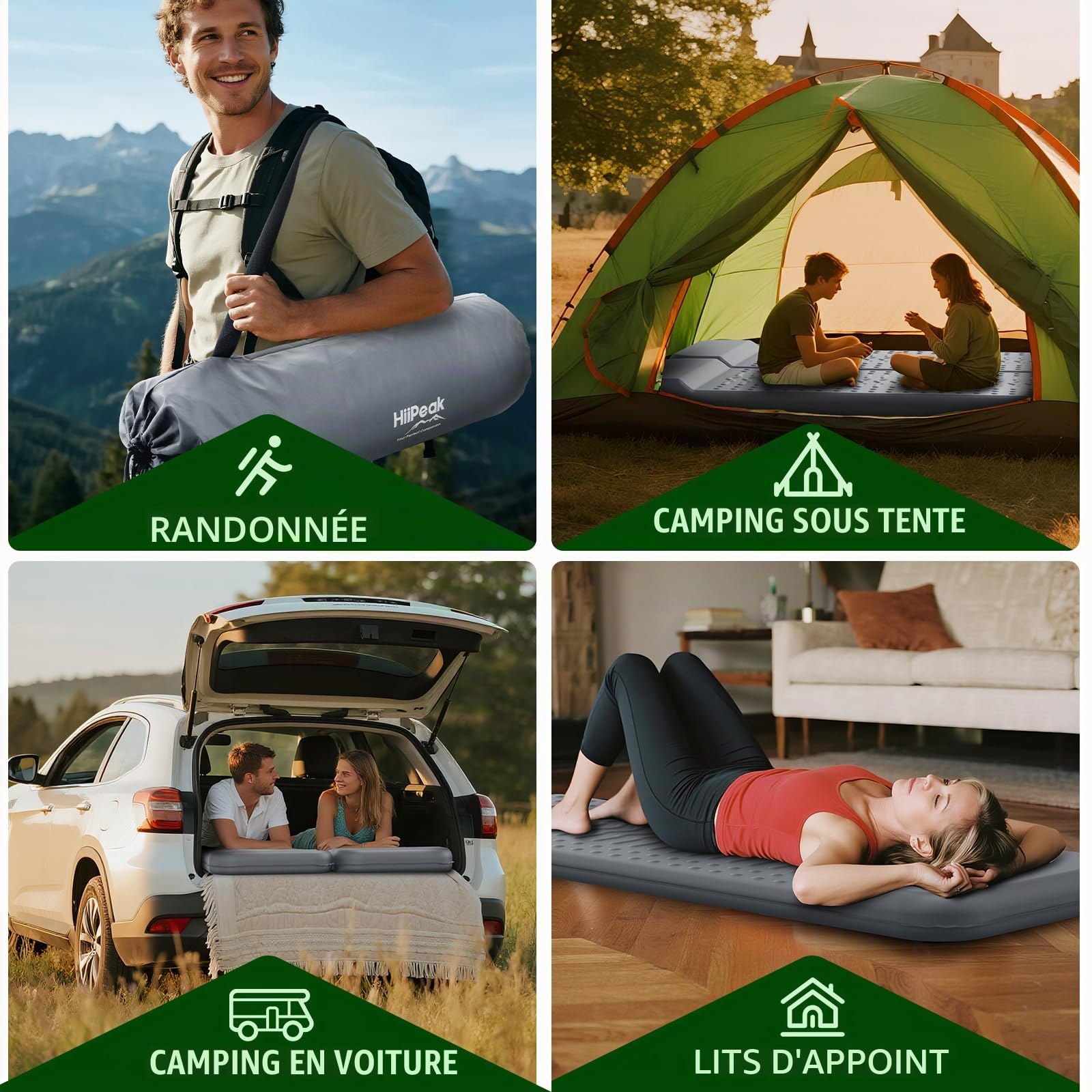 HiiPeak Matelas Camping Autogonflant – Matelas en Mousse avec Oreiller, Matelas Gonflable Isolé R-Value 9,5, Tapis de Couchage Confort pour Camping, Randonnée, Trekking, Tente