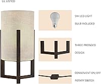 Vista 3 de Lavish Home Lámpara cilíndrica con base de madera de columna moderna luz de escritorio con bombilla LED incluida para sala de estar dormitorio u