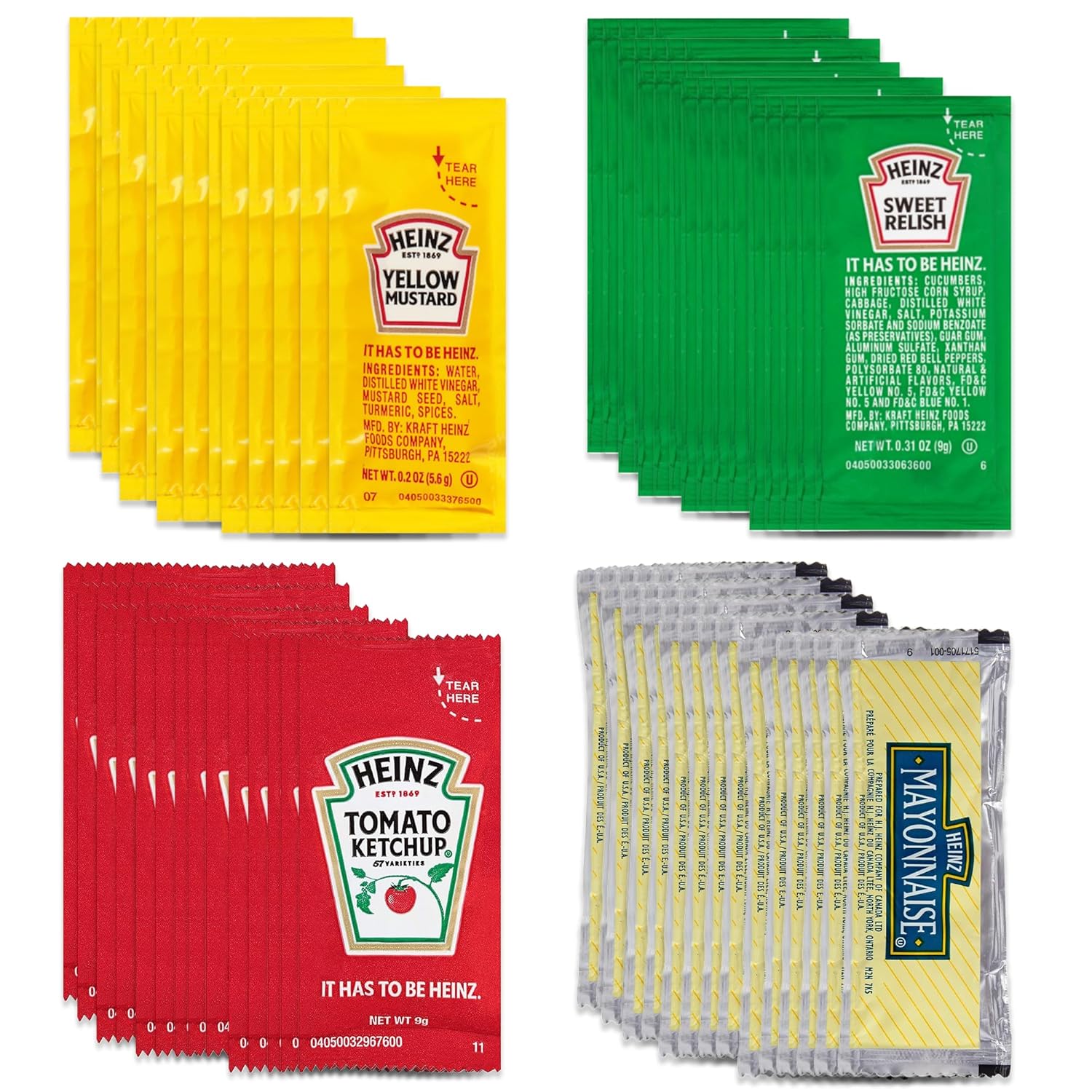 Heinz Condiment Packets Variety 100 Pack 25 Heinz Ketchup