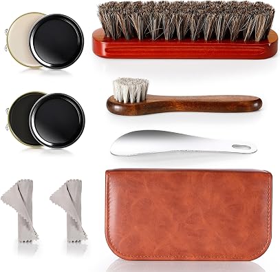 IPOW Leather Shoe Polish Kit for Men & Women, Leather Boots Polish Kit, Black Shoe Cleaning, Shoe Care Kit