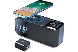 Alarm Clock Radio with Wireless Charging Bluetooth Speaker