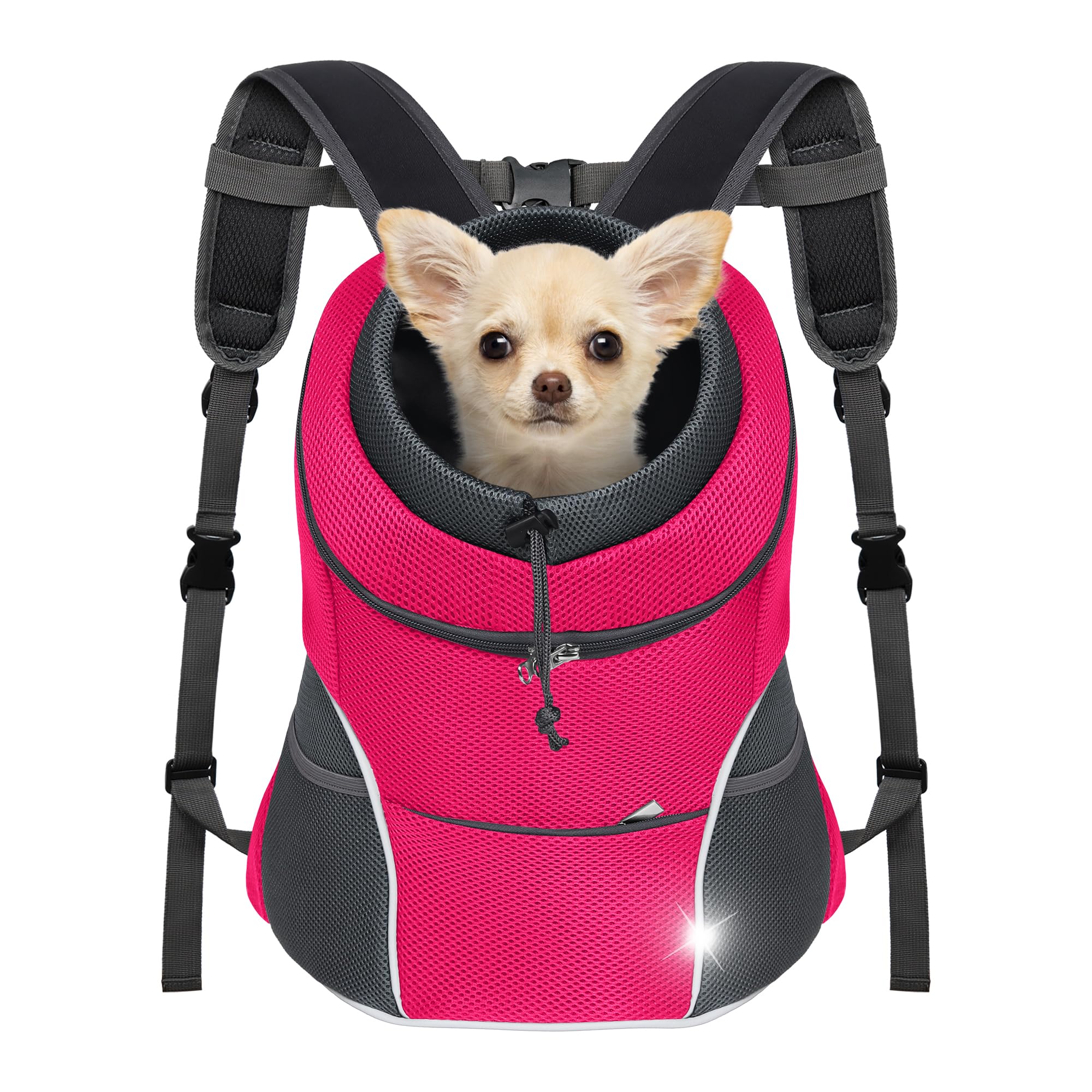 yudodo dog front carrier backpack, adjustable breathable pet carrier for small dogs, ventilated puppy back pack with safety belt, lightweight doggy backpack for hiking outdoor (rose, m)