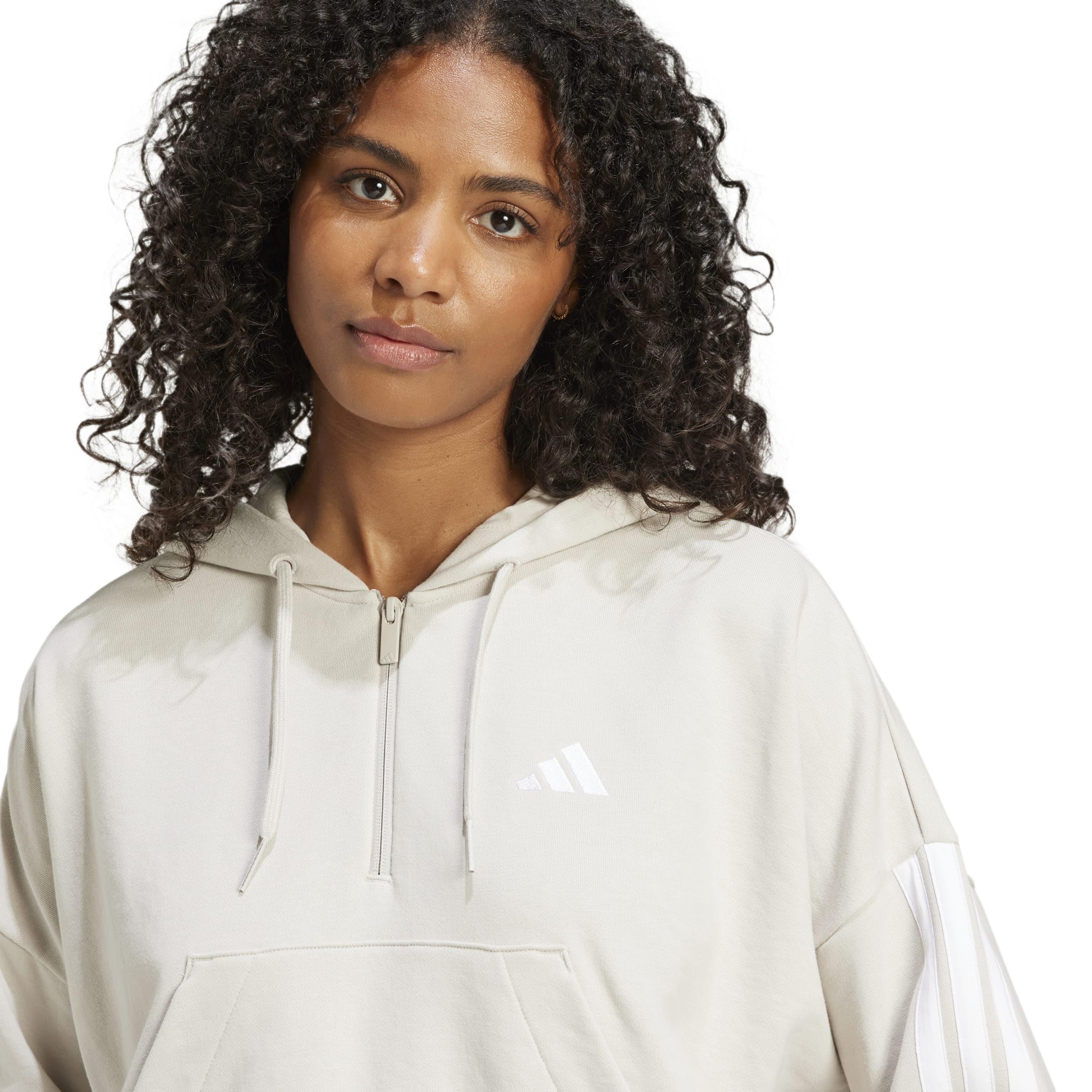 adidas Women Felpa con Cappuccio Essentials 3-Stripes French Terry Quarter-Zip