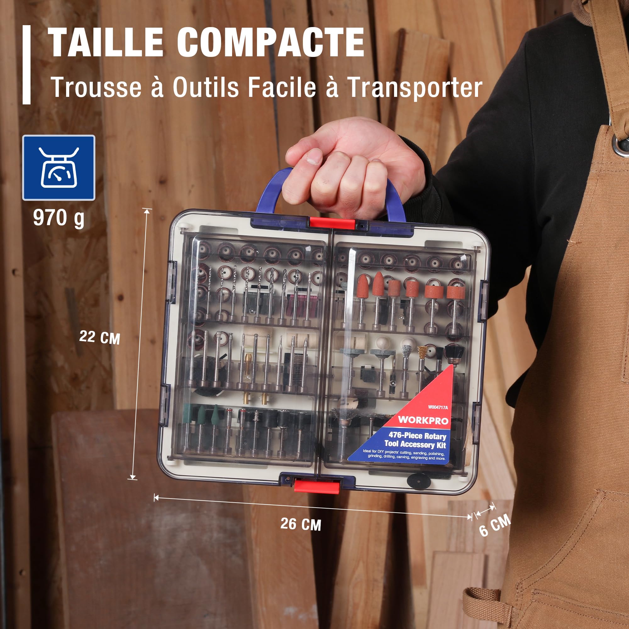 WORKPRO Coffret de 476 Accessoires d'Outils Rotatifs Universels, Kit d’Accessoires d'Outils Rotatifs Multifonctions pour Coupe, Gravure, Meulage, Polissage, Ponçage, Perçage, etc.