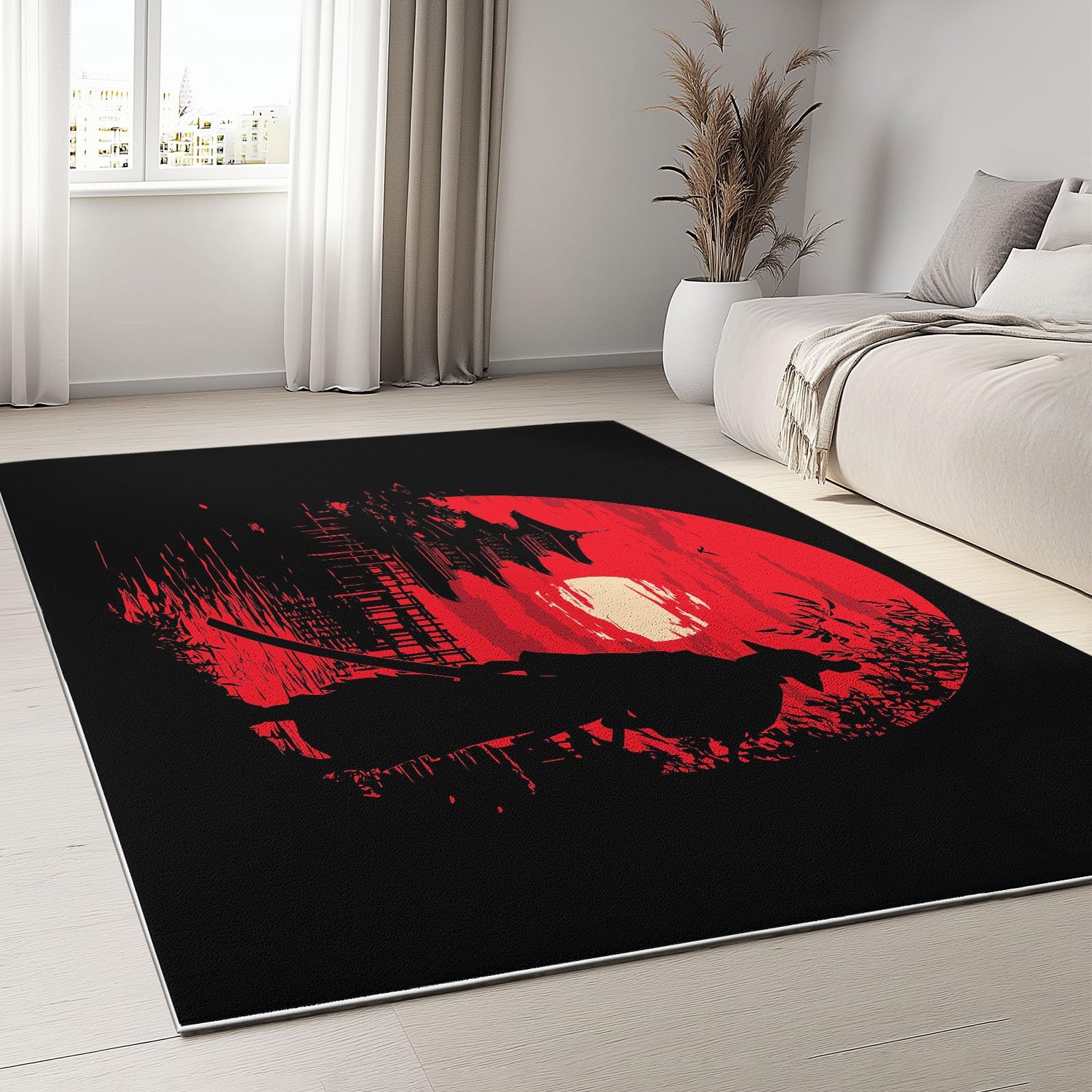 Tapis chambre doux poils courts 60x90cm antidérapant samouraï noir