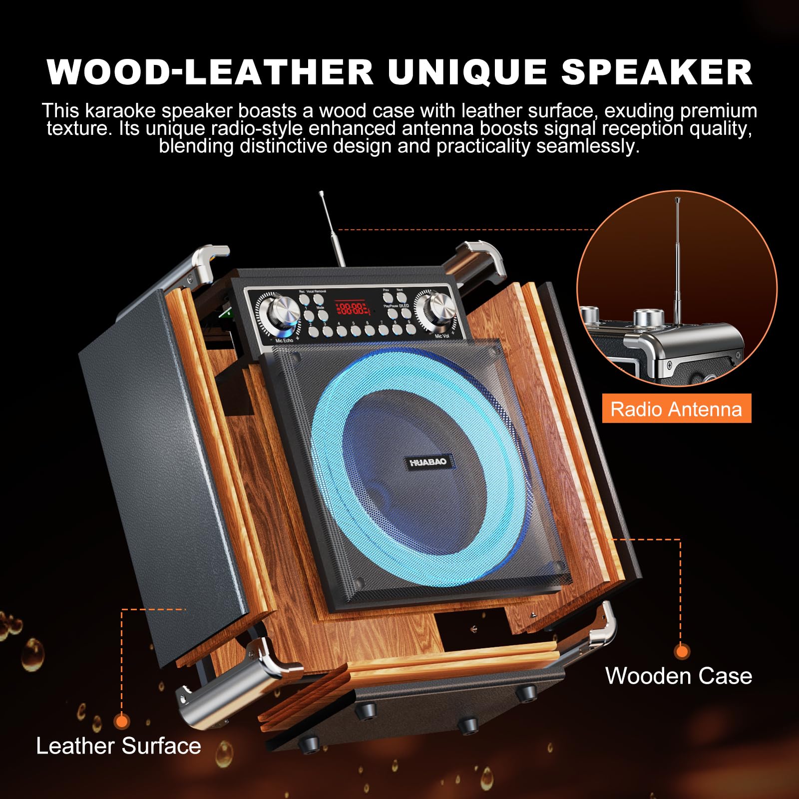 Máquina de karaoke con 2 micrófonos inalámbricos, altavoz Bluetooth portátil para adultos y niños, sistema PA con control remoto y luces, control de graves/agudos, compatible con USB/AUX/TF/FM