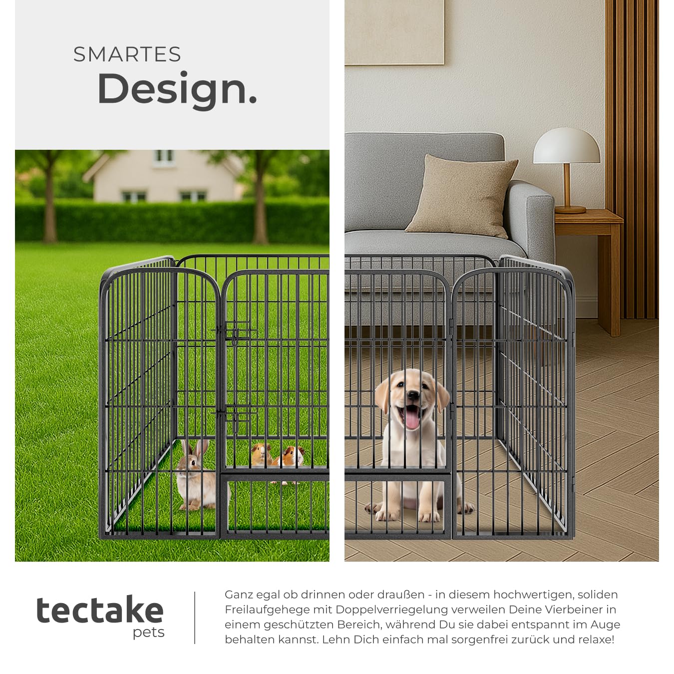 tectake Welpenauslauf 70 cm hoch, 4 Gitter, Welpenlaufstall, Freigehege, Tierlaufstall faltbar, Freilaufgehege, Hundelaufstall mit Tür, für Hunde, Katzen, Hasen, Meerschweinchen, Kleintiere - schwarz