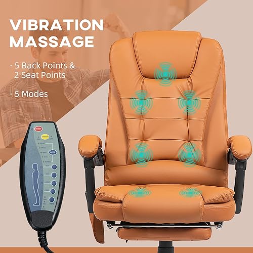 Miniatura 22 de Vinsetto Silla de oficina de masaje vibratorio de 7 puntos, silla de computadora de respaldo alto con soporte lumbar, reposapiés, respaldo