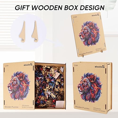 Miniatura 8 de Qiuenisray Rompecabezas de madera para adultos 200 piezas, rompecabezas de león para nietos, rompecabezas de animales con forma única para adultos