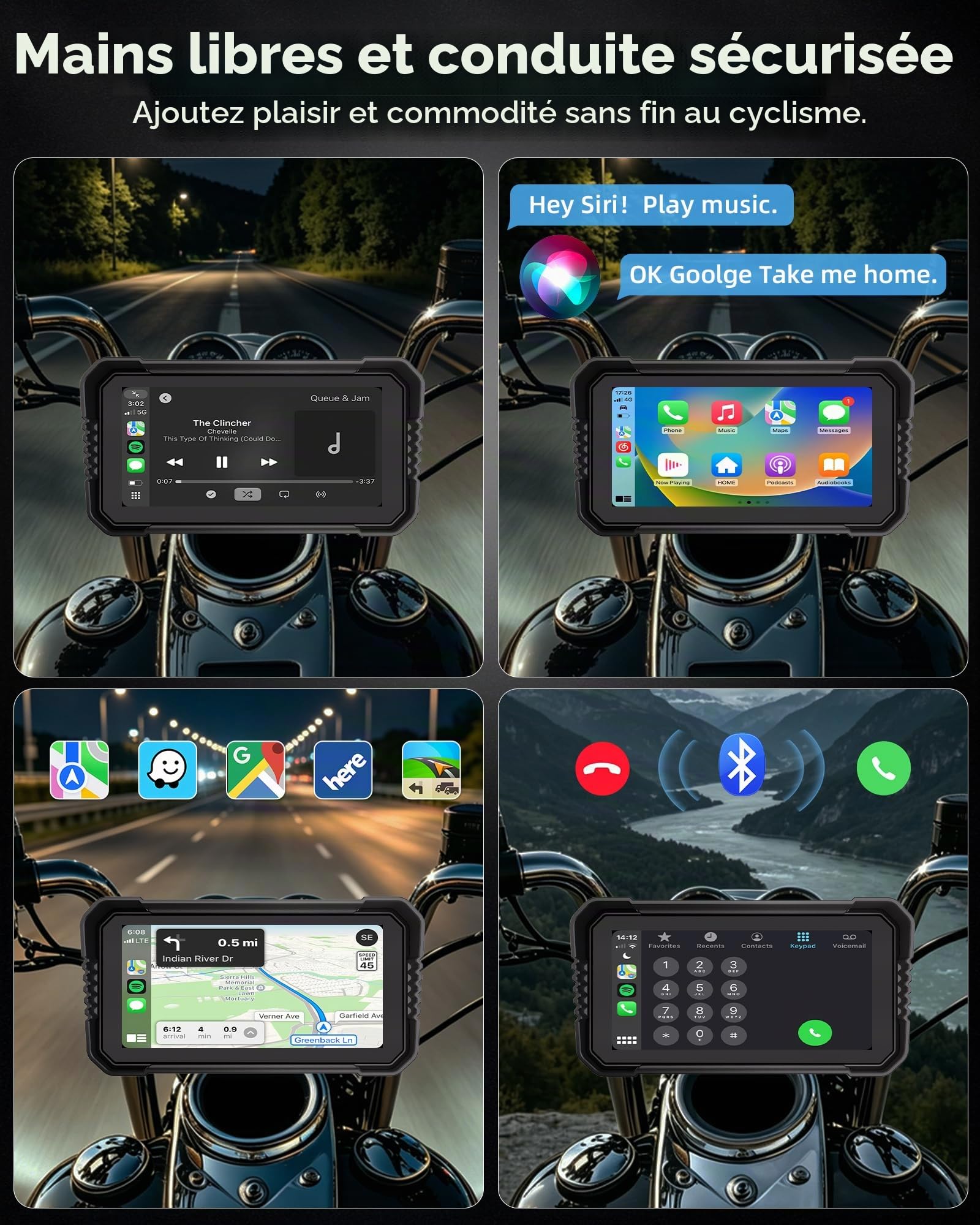 Installation Rapide Écran Carplay pour Motos BMW Écran Tactile 6,25 Pouces | Compatible avec CarPlay et Android Auto Entièrement étanche, Navigation GPS, Double Bluetooth, Plug-and-Play