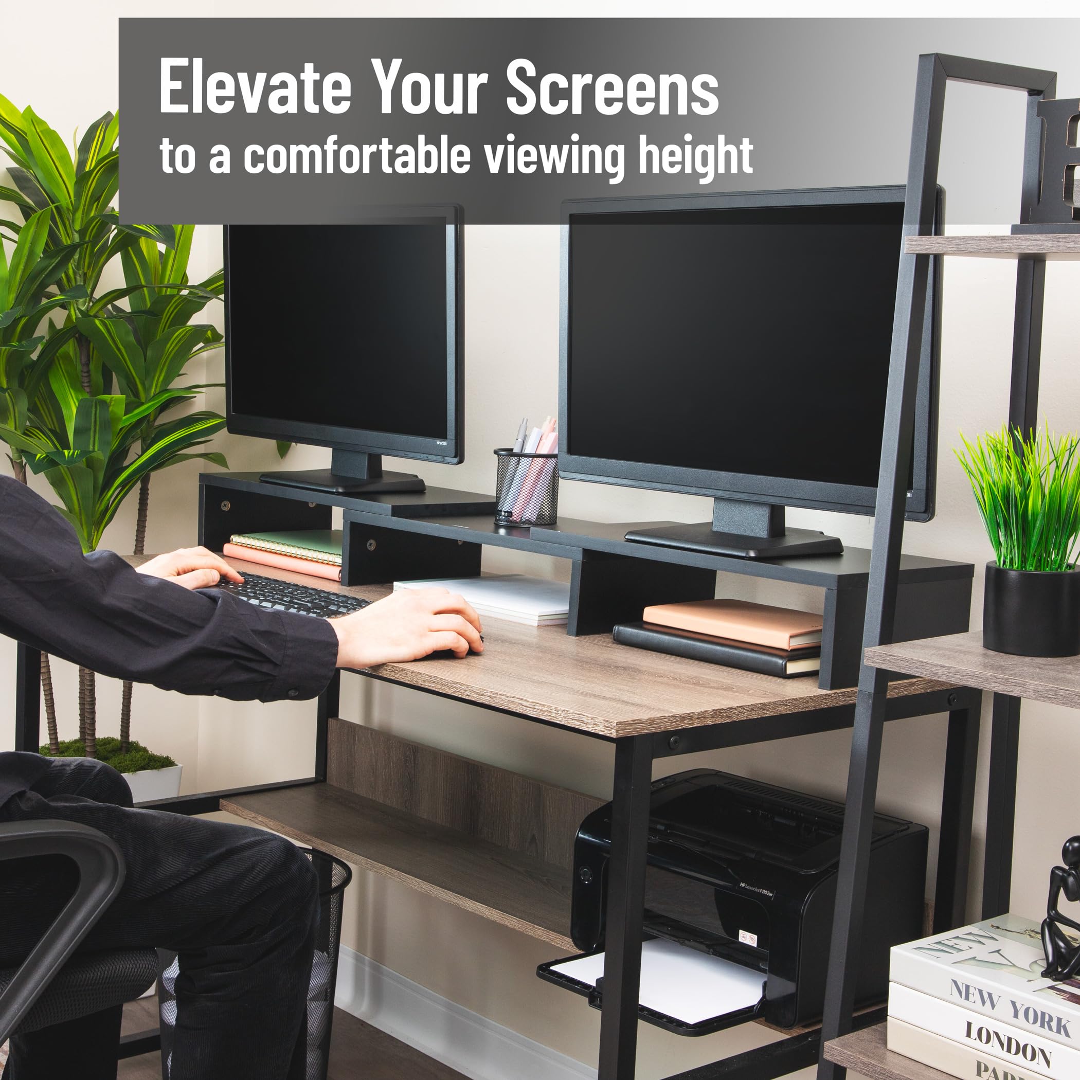 Mind Reader Supporto Doppio a 2 Livelli per Computer Portatile, TV, Monitor Multi-Livello, Supporto per casa o Ufficio, Nero